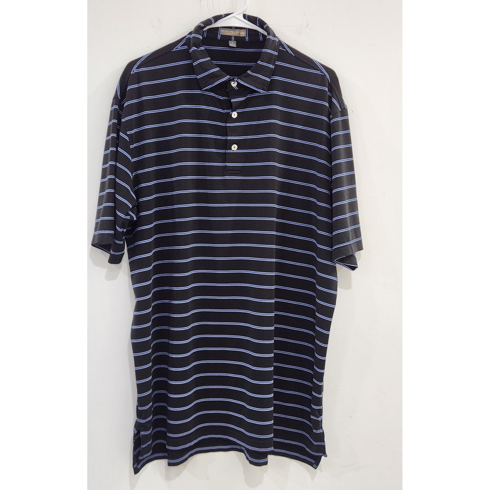 Peter Millar Mens‎ Black Blue Stripe Summer Comfort Polo Shirt Large Golf Casual